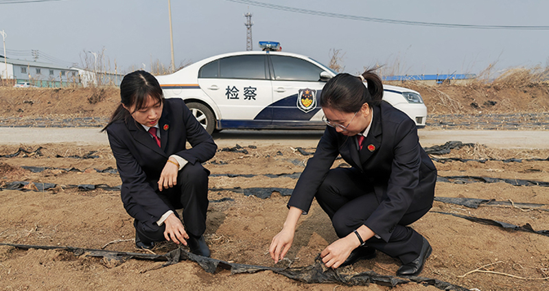 4月24日，檢察干警在千金鄉(xiāng)丁家村對農(nóng)用地內(nèi)廢棄農(nóng)用薄膜進行取證